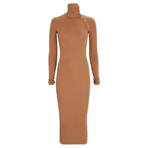 ALIX NYC Lisbon Turtleneck Midi Dress Ribbed Cotton Camel Brown Small